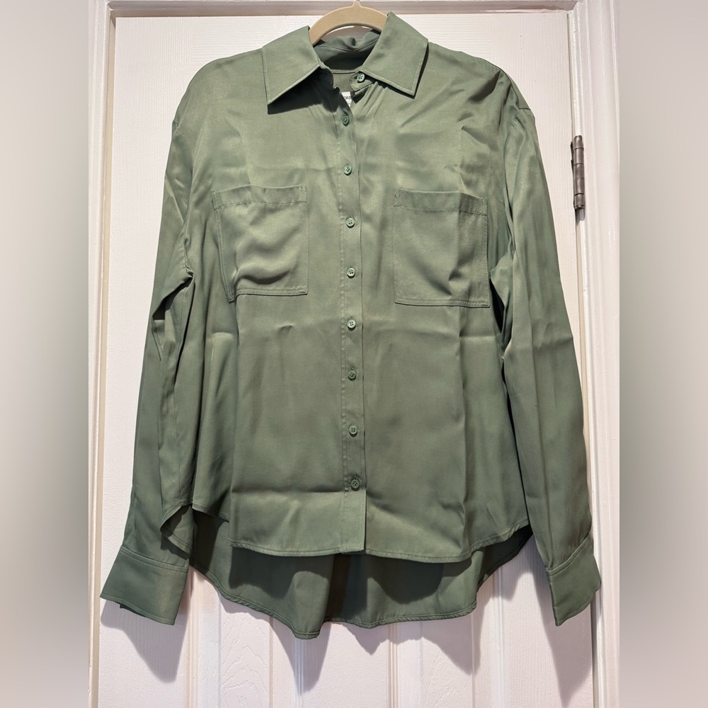 Nordstrom Utility Blouse Front Pockets Button Up - Green - Medium